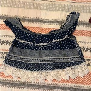 Blue and white off the shoulder crop top